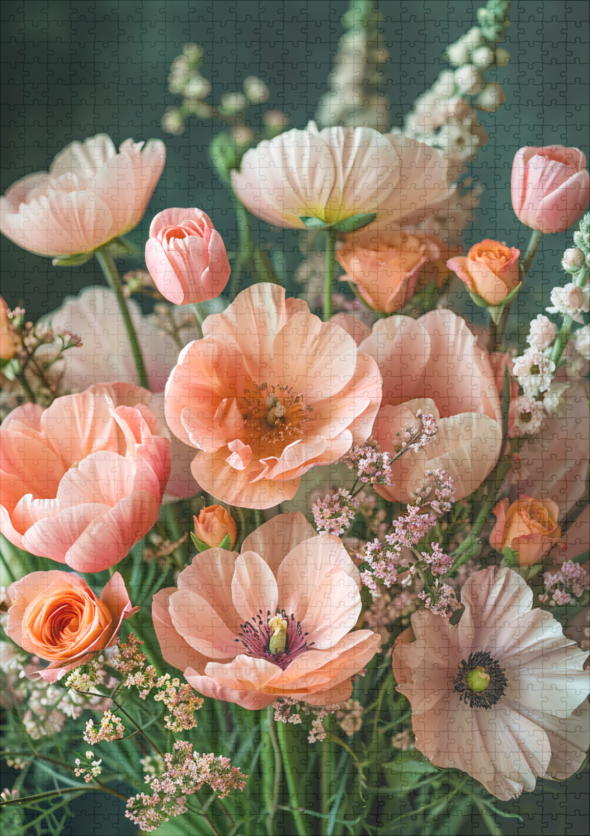 raxxa Premium-Puzzle: Peach and Orange Poppy Bouquet Still Life – Image 2