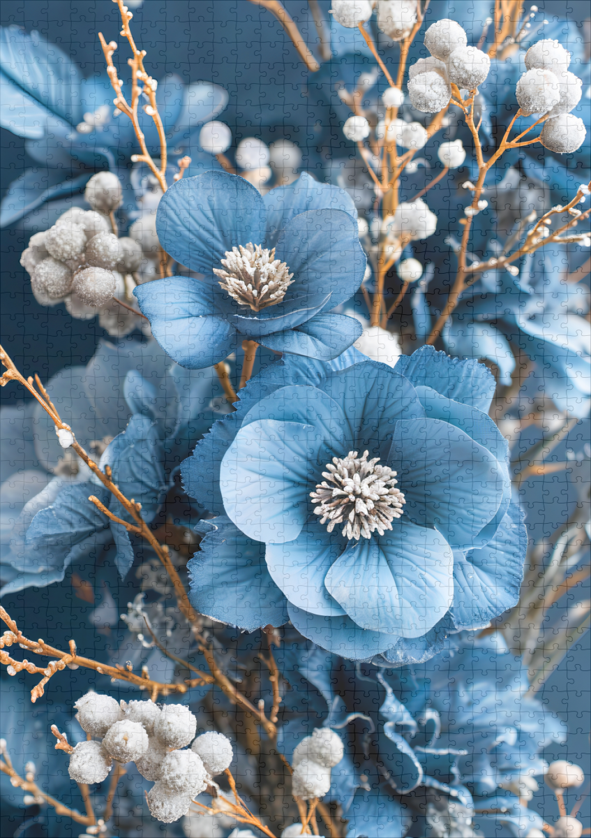 raxxa Premium-Puzzle: Blue Fantasy Floral Still Life - Image 2