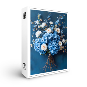 raxxa Premium-Puzzle: Blue Hydrangea and White Rose Bouquet Still Life