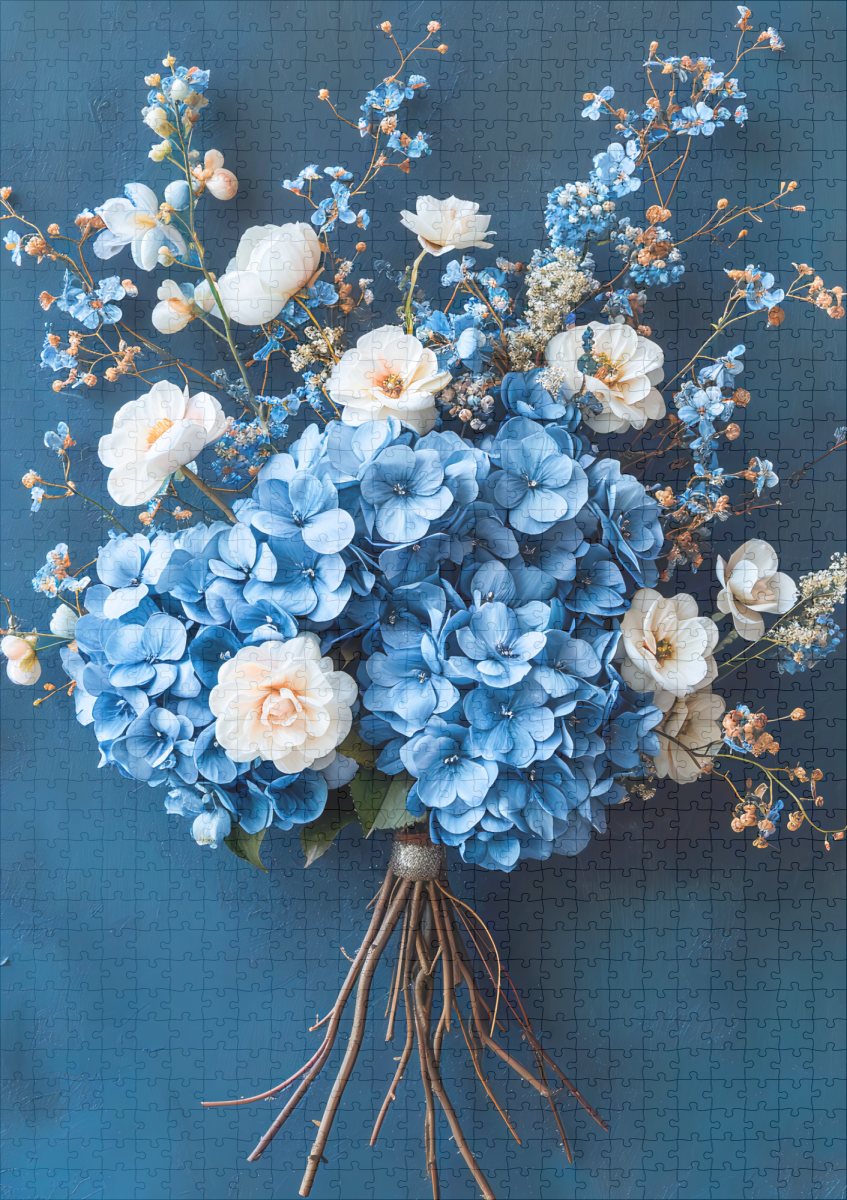 raxxa Premium-Puzzle: Blue Hydrangea and White Rose Bouquet Still Life - immagine 2