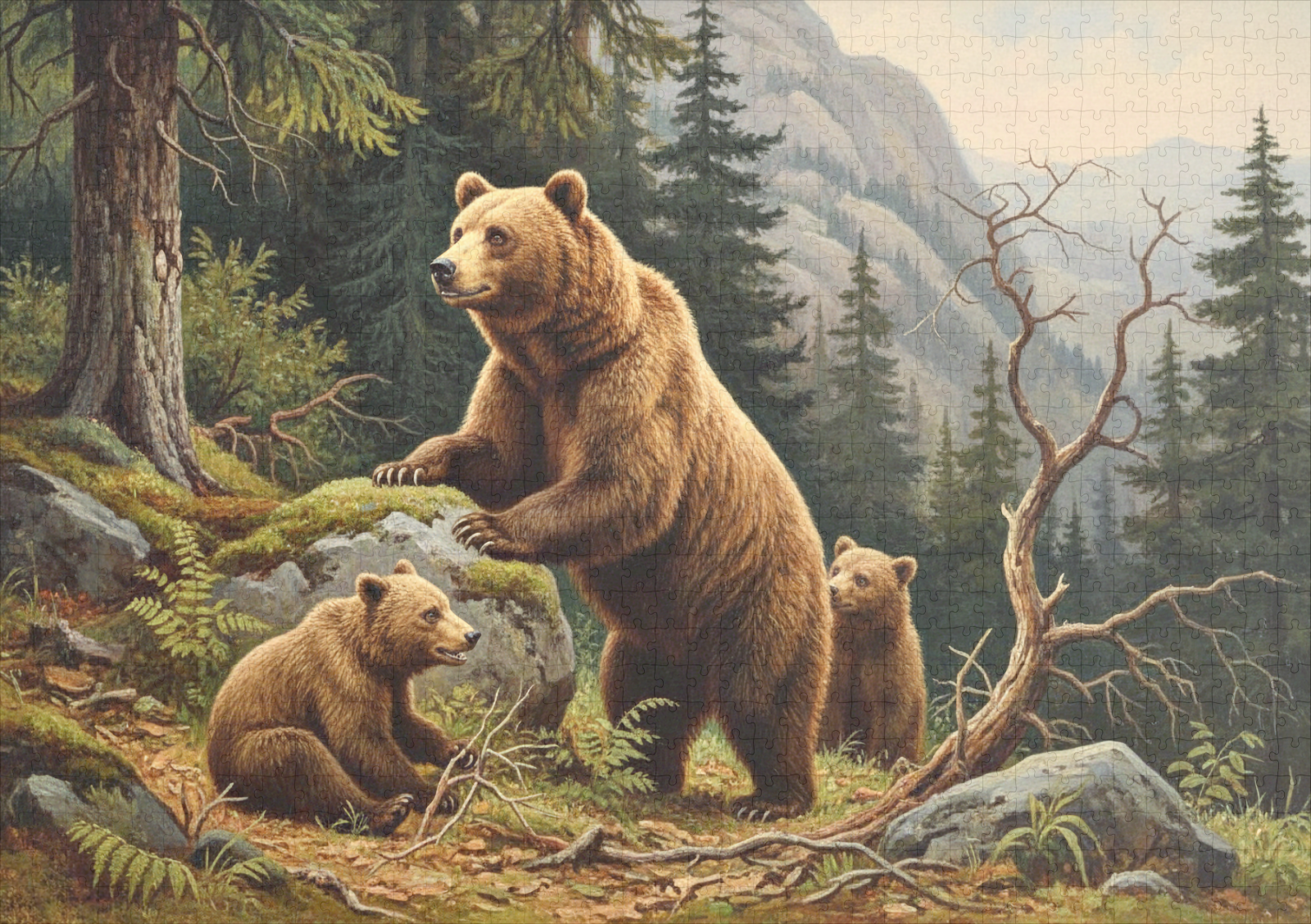 raxxa Premium-Puzzle: Braunbär mit Jungtieren – Image 2