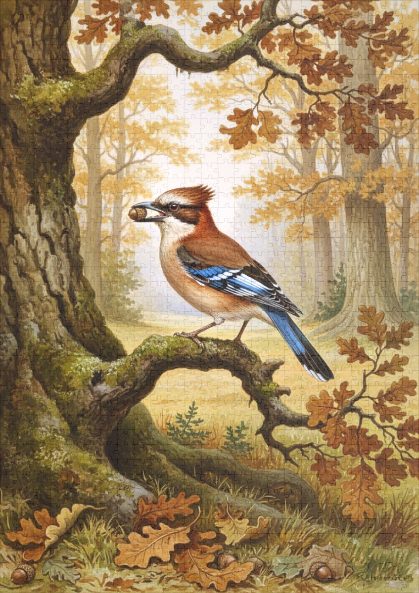 raxxa Premium-Puzzle: Eichelhäher mit Eichel - immagine 2