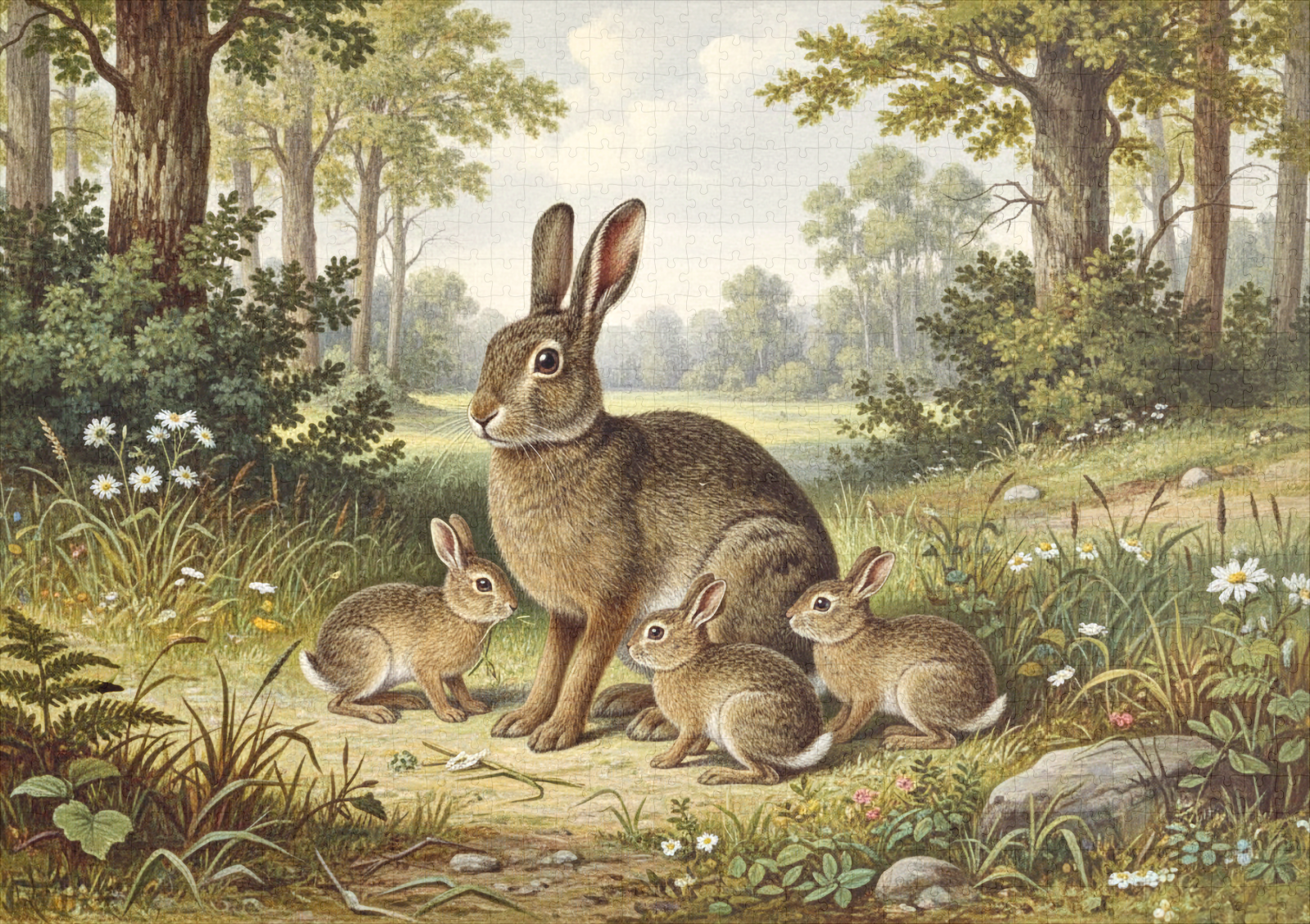 raxxa Premium-Puzzle: Wildkaninchen mit Jungtieren – Bild 2