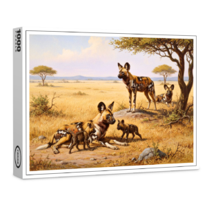 raxxa Premium-Puzzle: Wildhunde in Afrika mit Jungtieren