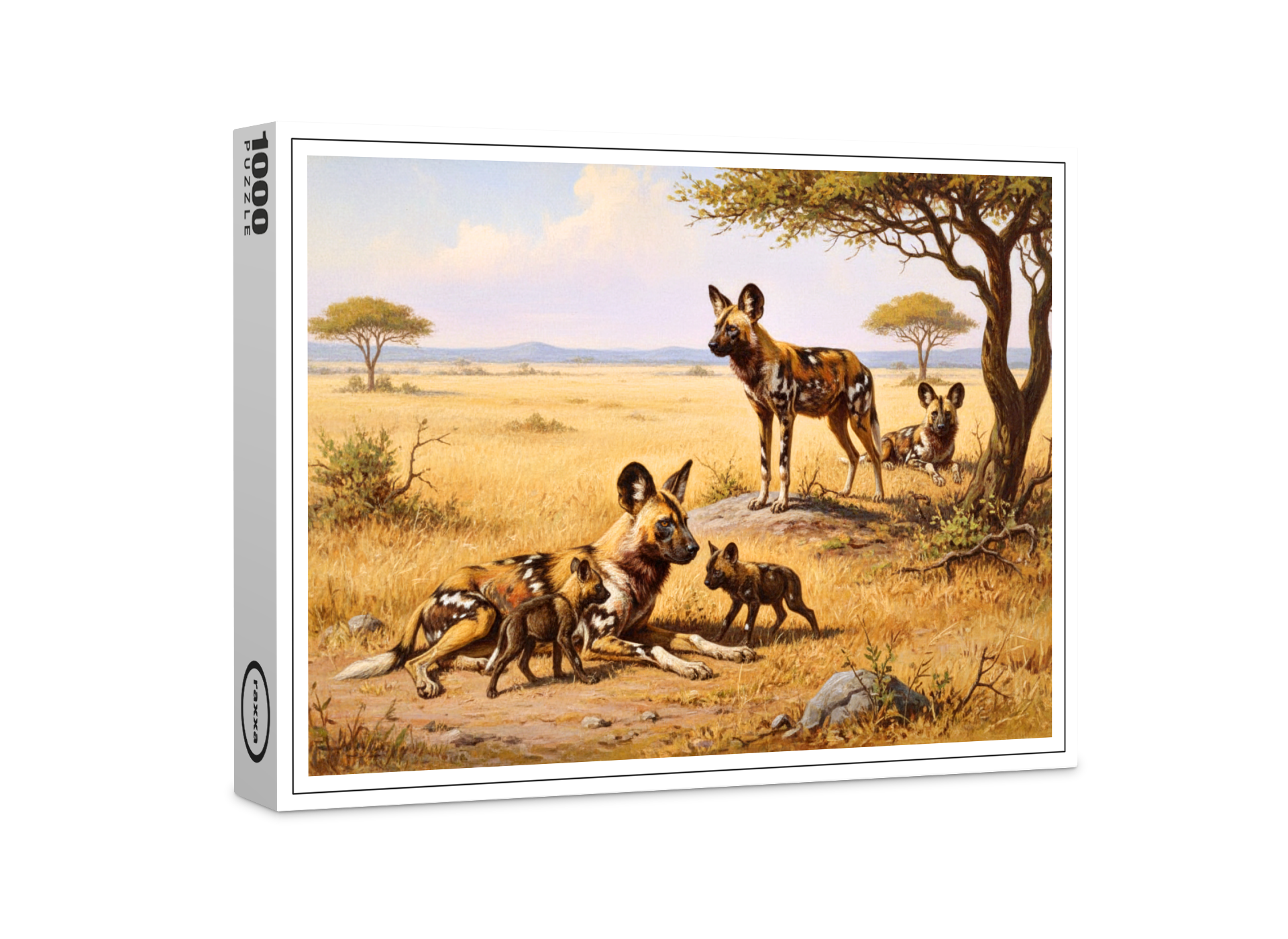 raxxa Premium-Puzzle: Wildhunde in Afrika mit Jungtieren