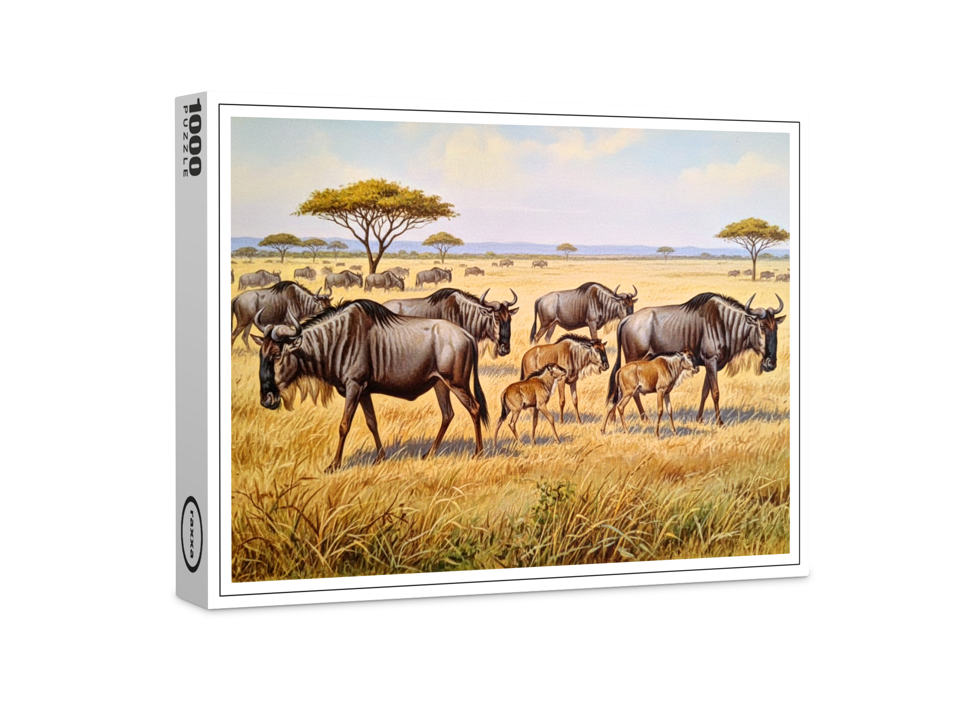 raxxa Premium-Puzzle: Eine Herde Gnus in Afrika mit Jungtieren
