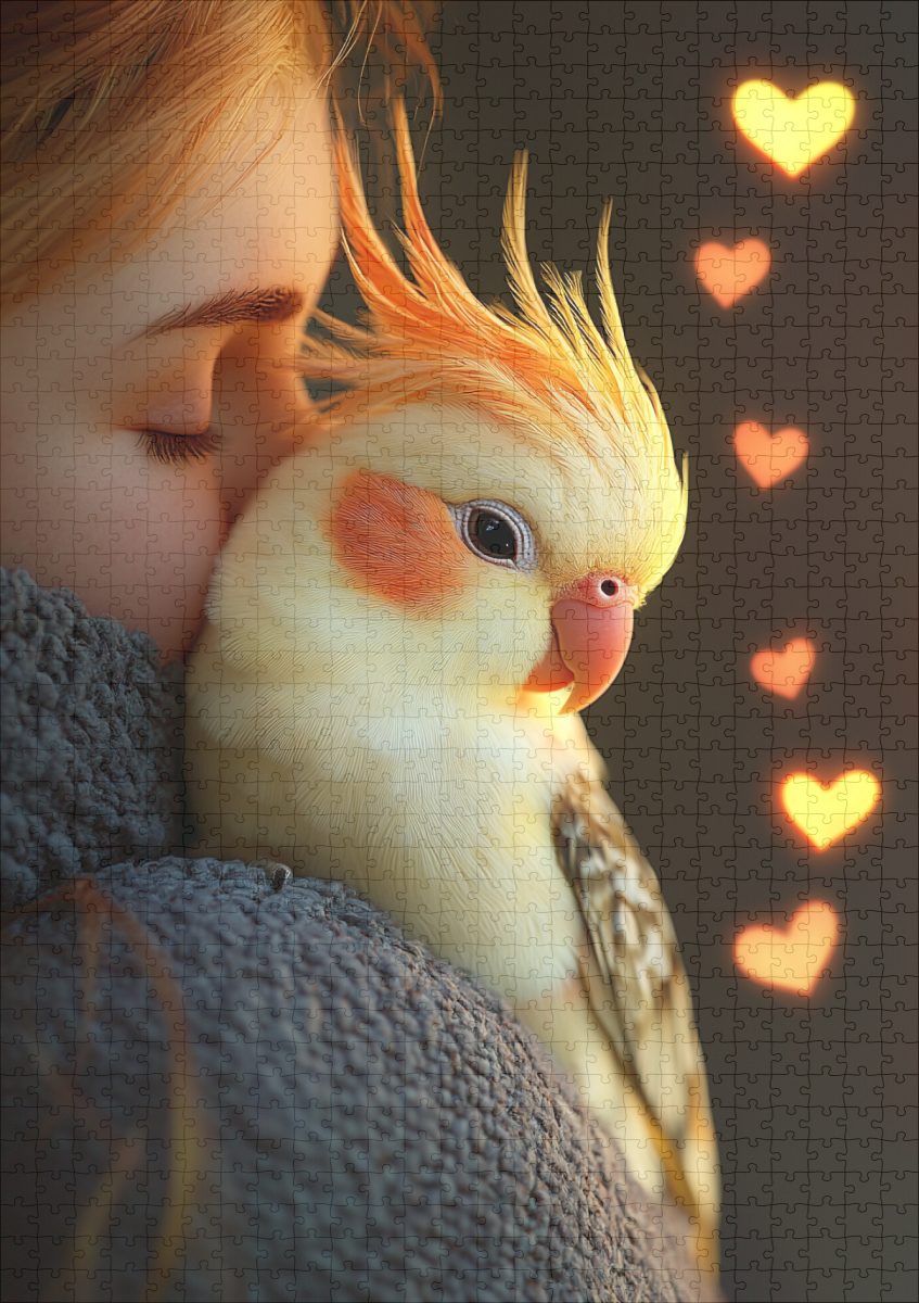 raxxa Premium-Puzzle: Niedlicher Nymphensittich beim kuscheln - immagine 2