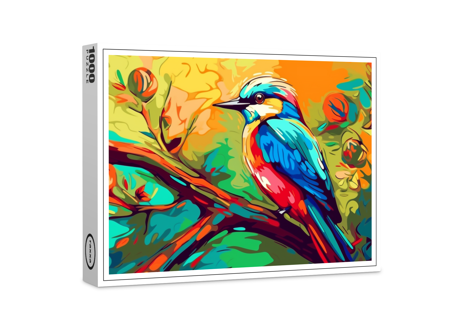 raxxa Premium-Puzzle: Farbenfroher Singvogel auf einem Ast