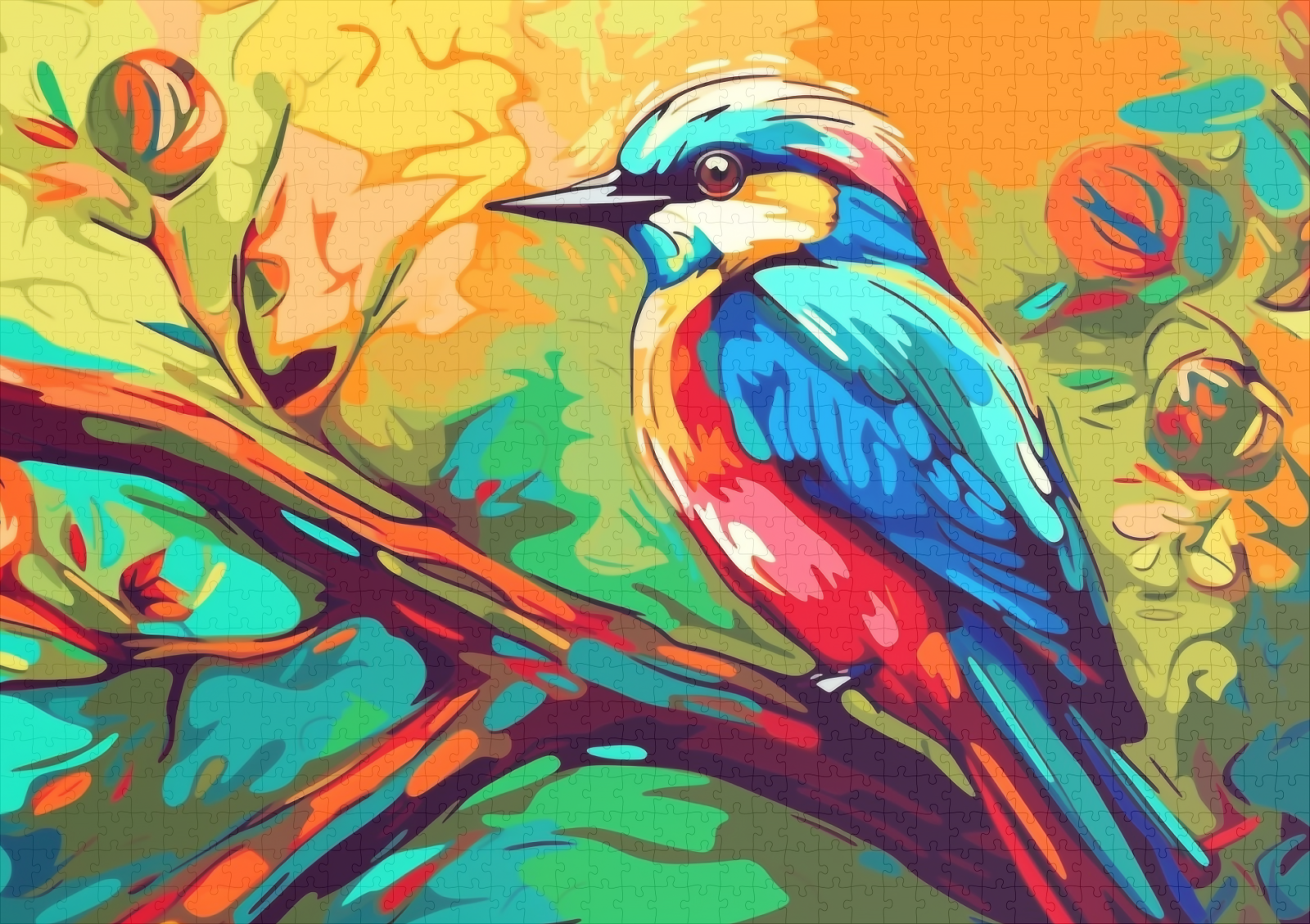 raxxa Premium-Puzzle: Farbenfroher Singvogel auf einem Ast - immagine 2