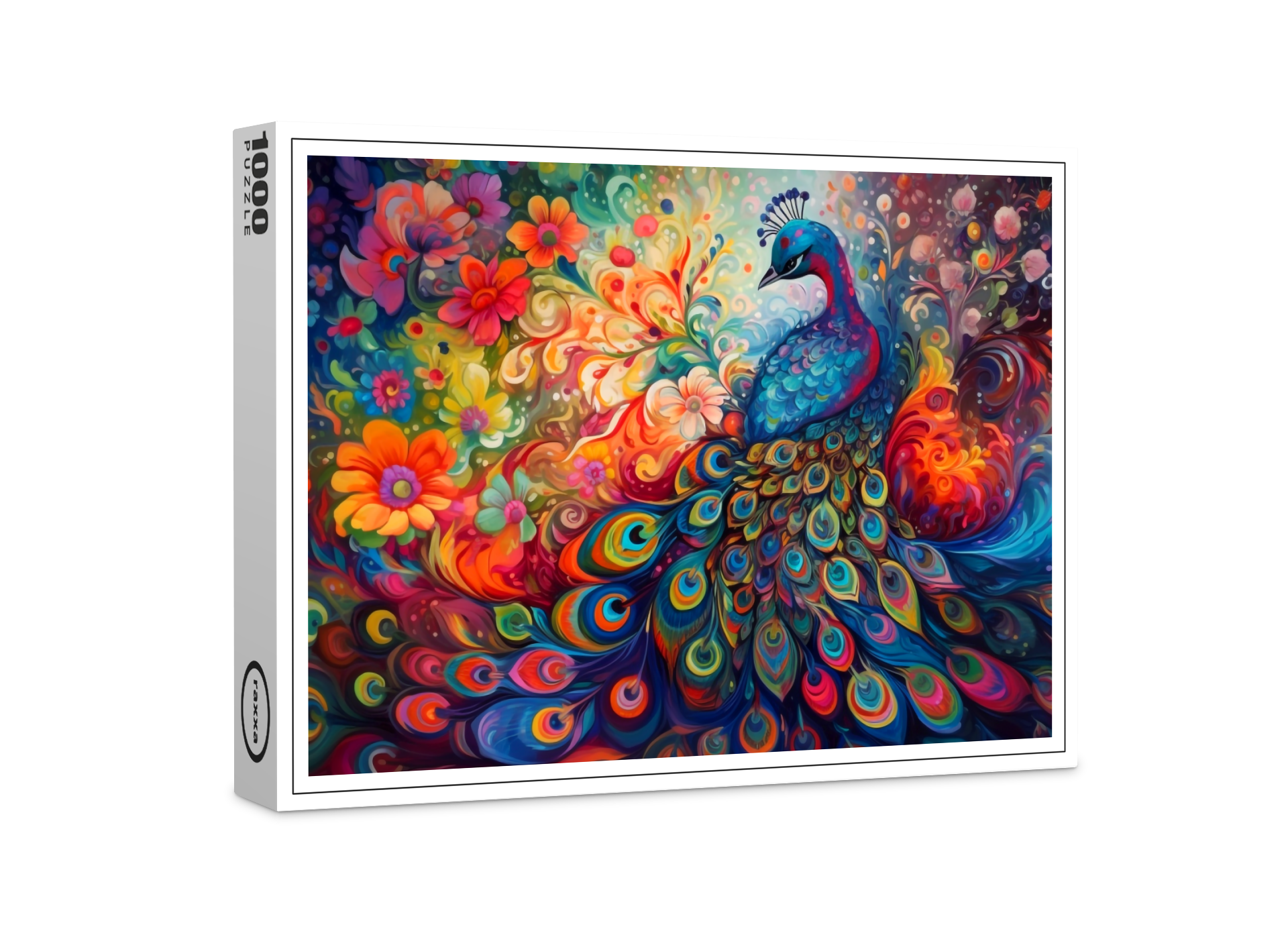raxxa Premium-Puzzle: Farbenfroher eleganter Pfau