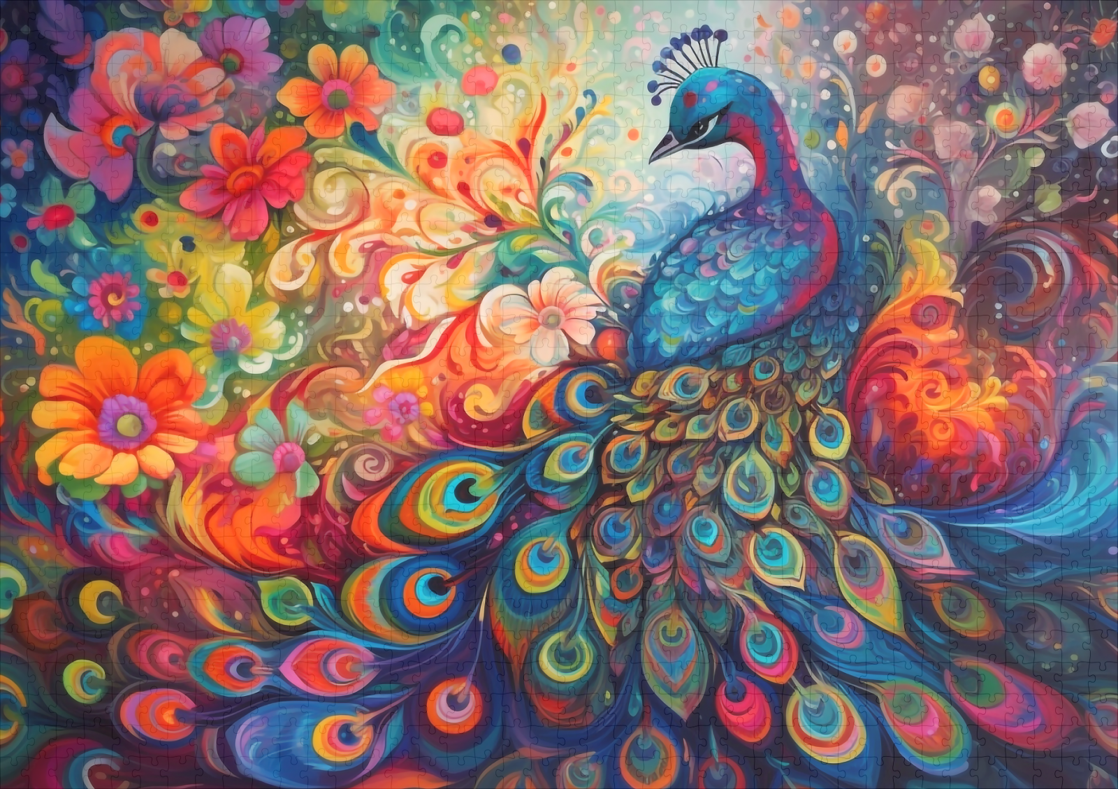 raxxa Premium-Puzzle: Farbenfroher eleganter Pfau - immagine 2