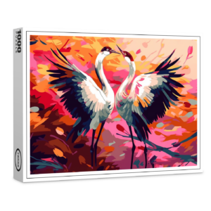 raxxa Premium-Puzzle: Farbenfrohe tanzende Kraniche
