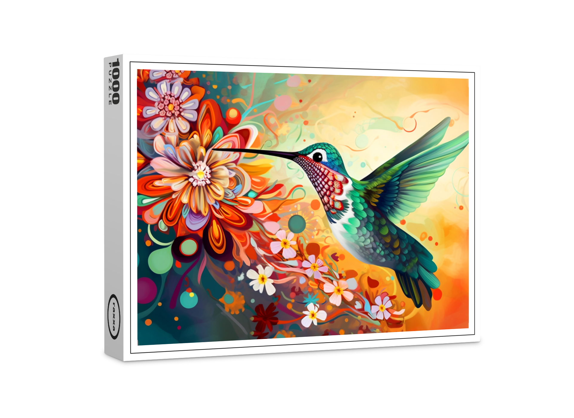 raxxa Premium-Puzzle: Farbenfroher Kolibri an Blüten