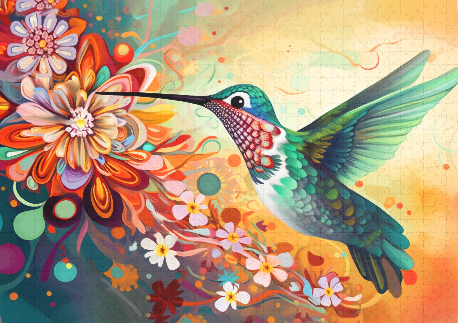 raxxa Premium-Puzzle: Farbenfroher Kolibri an Blüten - immagine 2