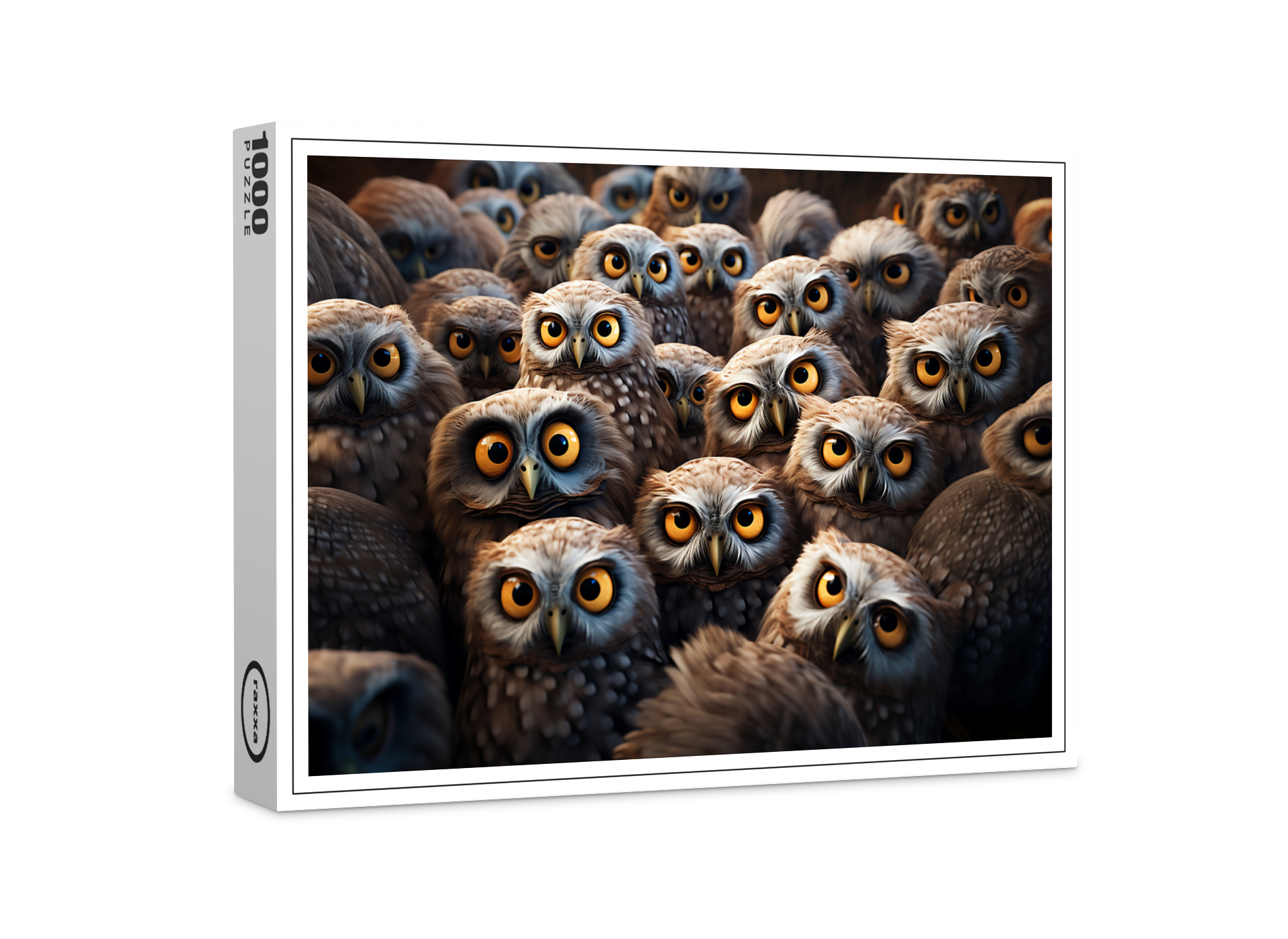 raxxa Premium-Puzzle: Gruppenbild mit fröhlichen Eulen