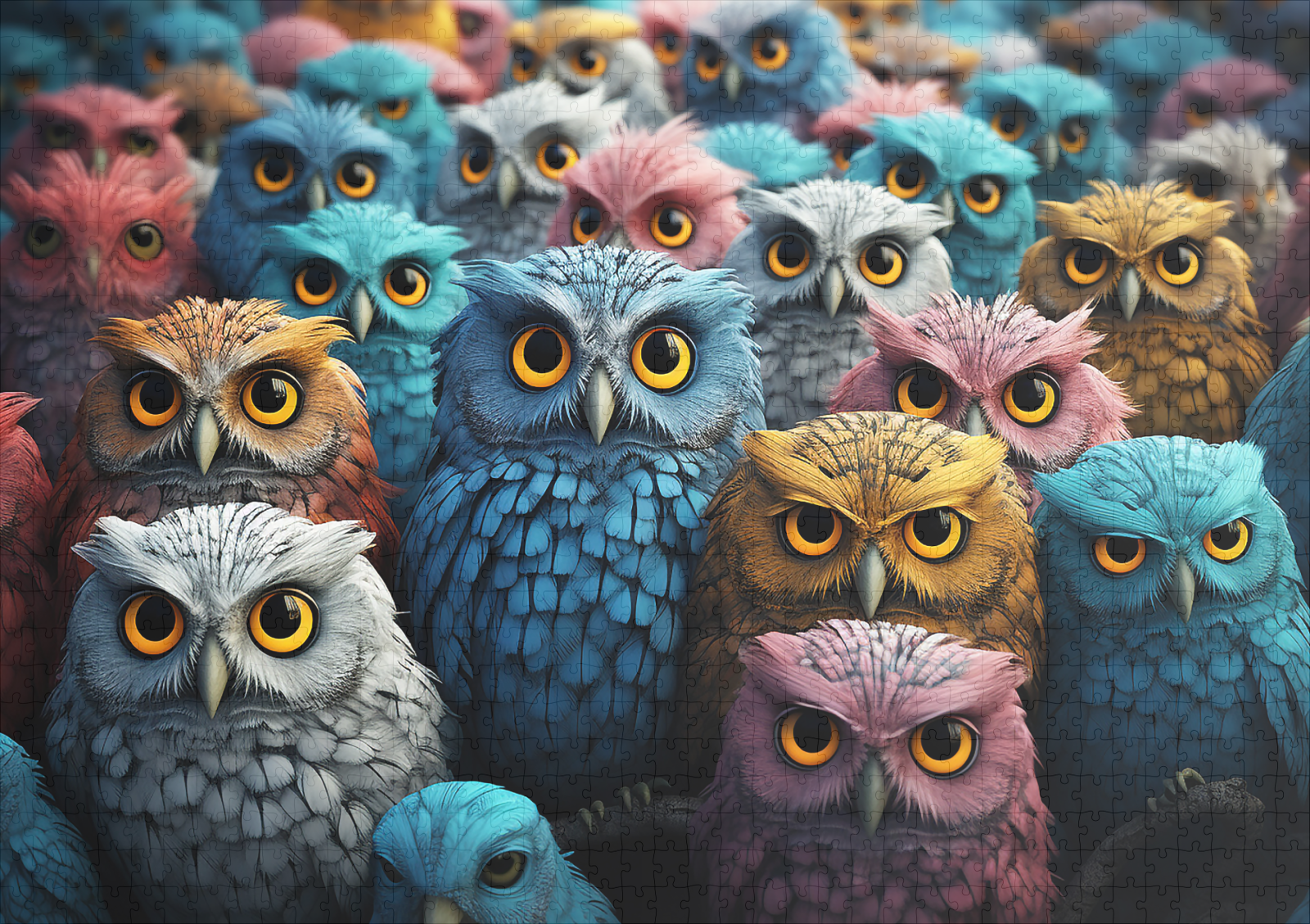 raxxa Premium-Puzzle: Gruppenbild mit farbenfrohen Eulen - immagine 2