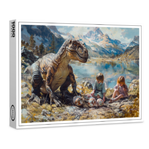 raxxa Premium-Puzzle: Dinosaurier mit Kindern und seinem Gelege