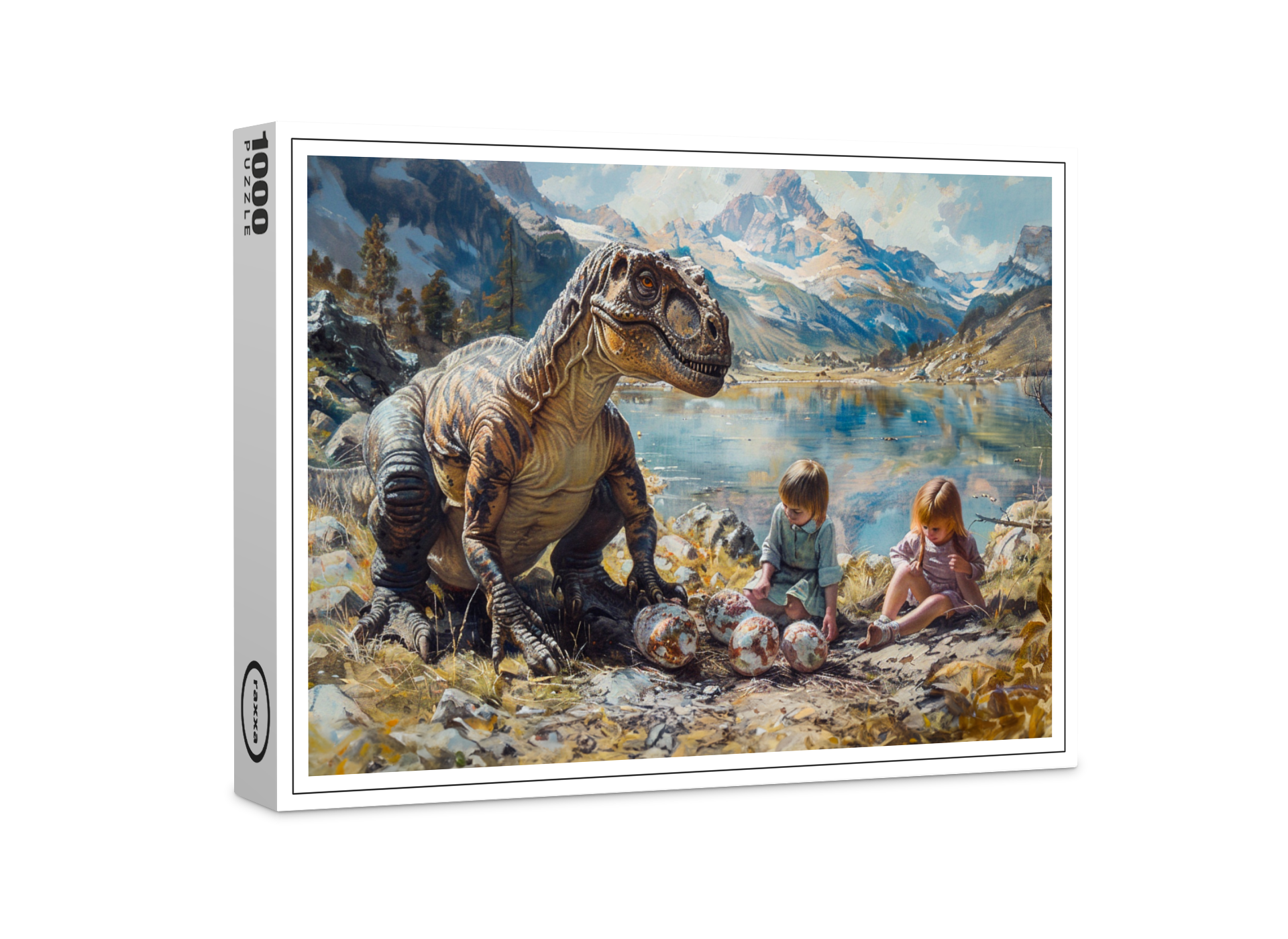 raxxa Premium-Puzzle: Dinosaurier mit Kindern und seinem Gelege