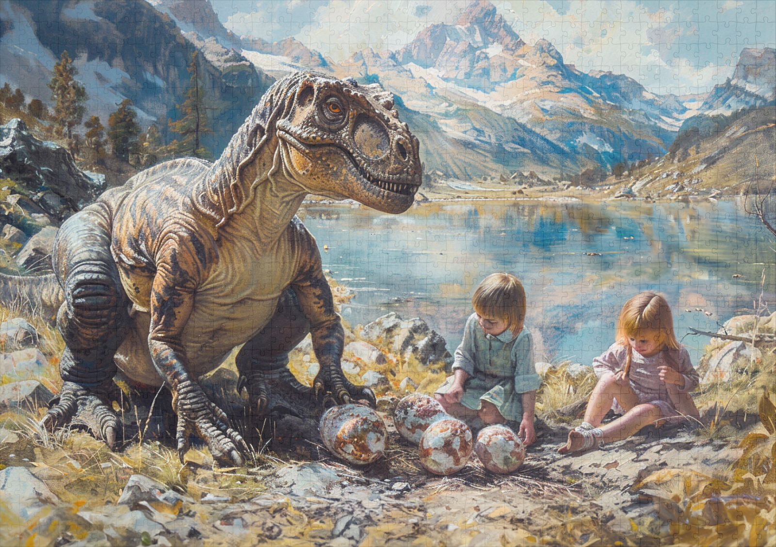 raxxa Premium-Puzzle: Dinosaurier mit Kindern und seinem Gelege - immagine 2