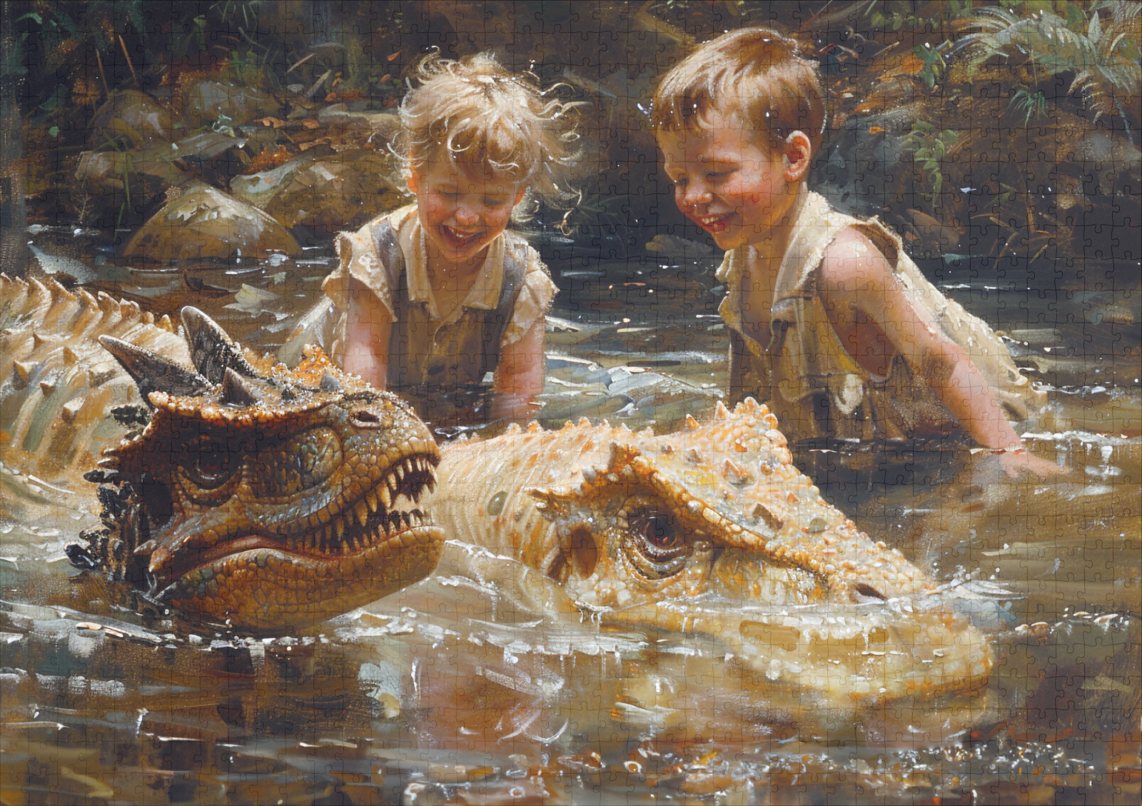raxxa Premium-Puzzle: Kinder spielen mit Dinosauriern im Wasser – Image 2