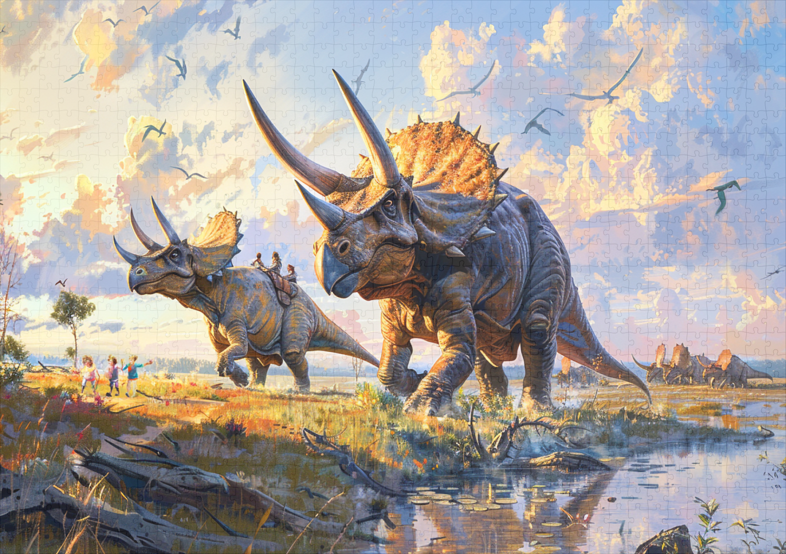 raxxa Premium-Puzzle: Triceratops Dinosaurier mit Menschen unterwegs - Imagen 2
