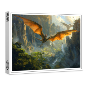 raxxa Premium-Puzzle: Auf dem Dinosaurier Pteranodon unterwegs im Flug