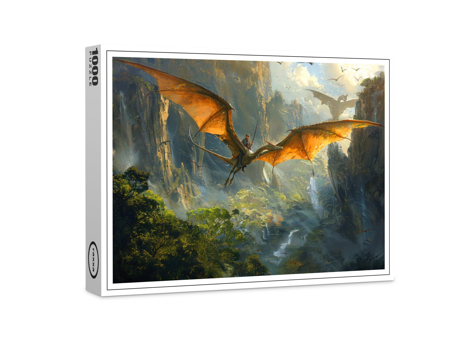 raxxa Premium-Puzzle: Auf dem Dinosaurier Pteranodon unterwegs im Flug