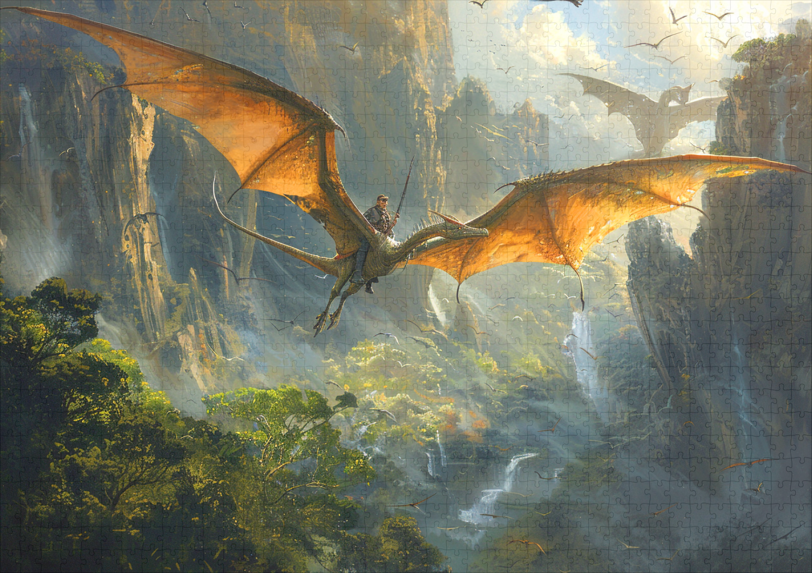 raxxa Premium-Puzzle: Auf dem Dinosaurier Pteranodon unterwegs im Flug – Bild 2