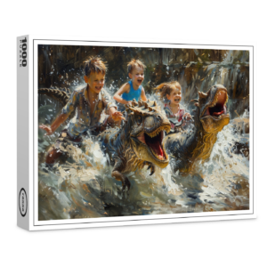raxxa Premium-Puzzle: Kinder und Dinosaurier spielen im Wasser