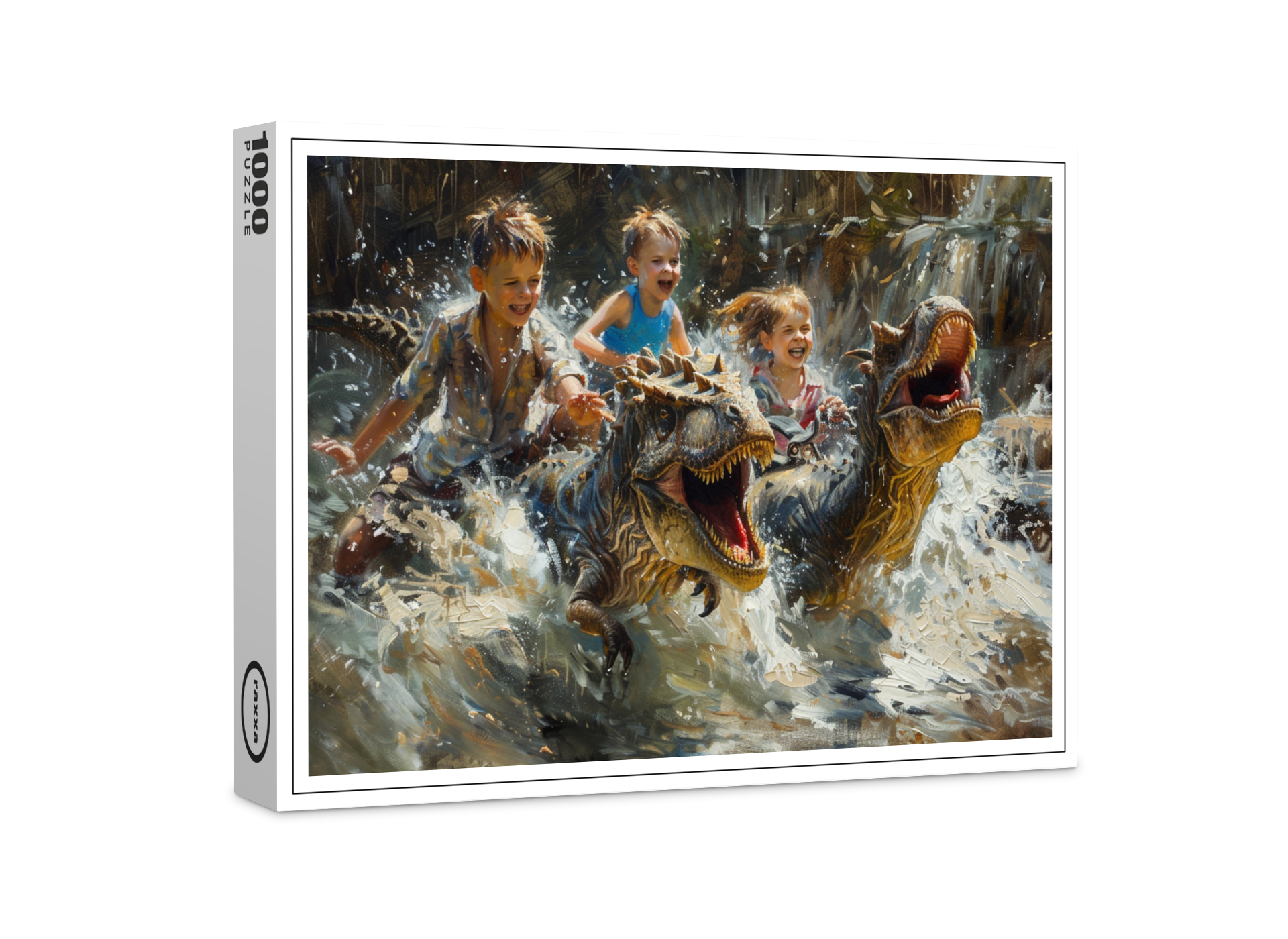 raxxa Premium-Puzzle: Kinder und Dinosaurier spielen im Wasser