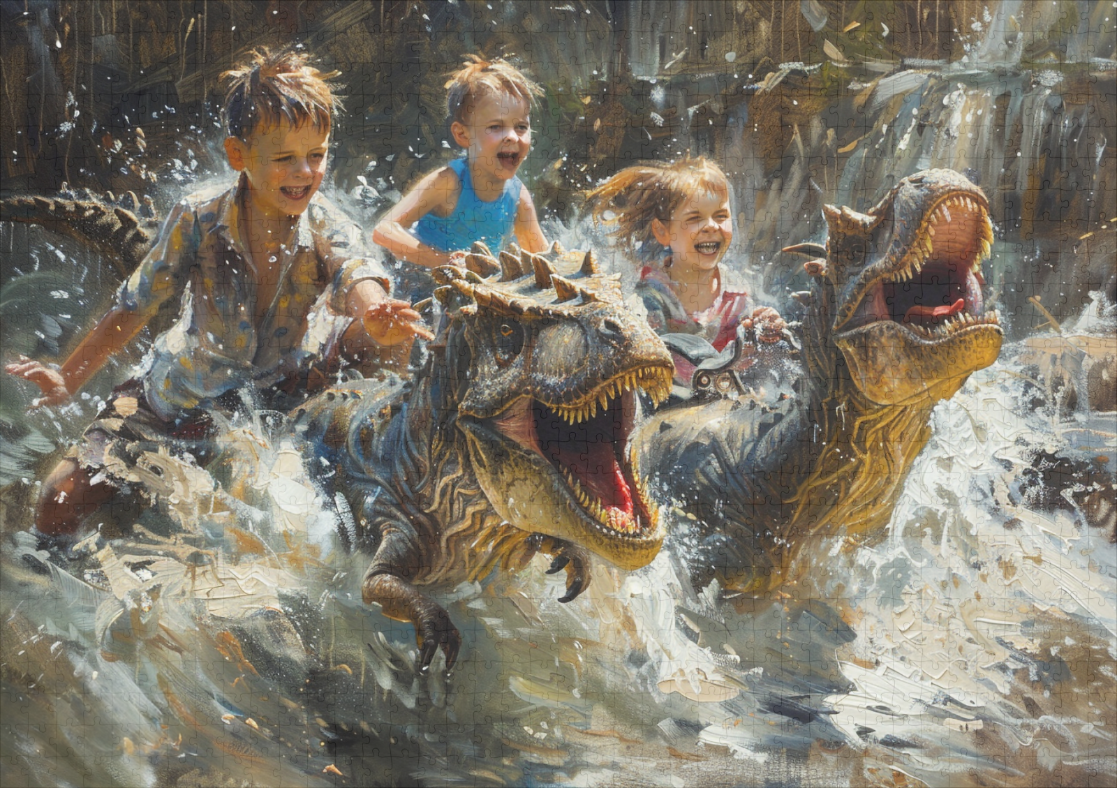 raxxa Premium-Puzzle: Kinder und Dinosaurier spielen im Wasser – Bild 2
