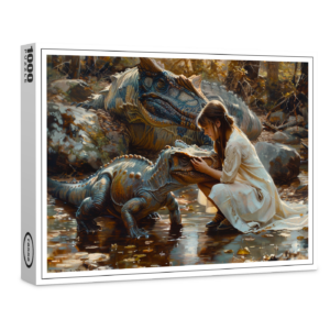 raxxa Premium-Puzzle: Mädchen mit Dinosaurier Jungtier und Mutter