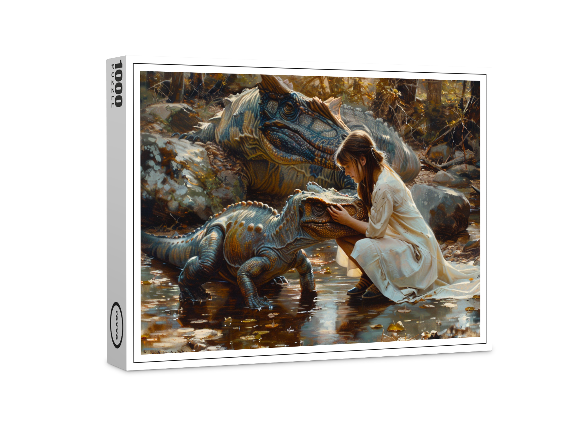 raxxa Premium-Puzzle: Mädchen mit Dinosaurier Jungtier und Mutter