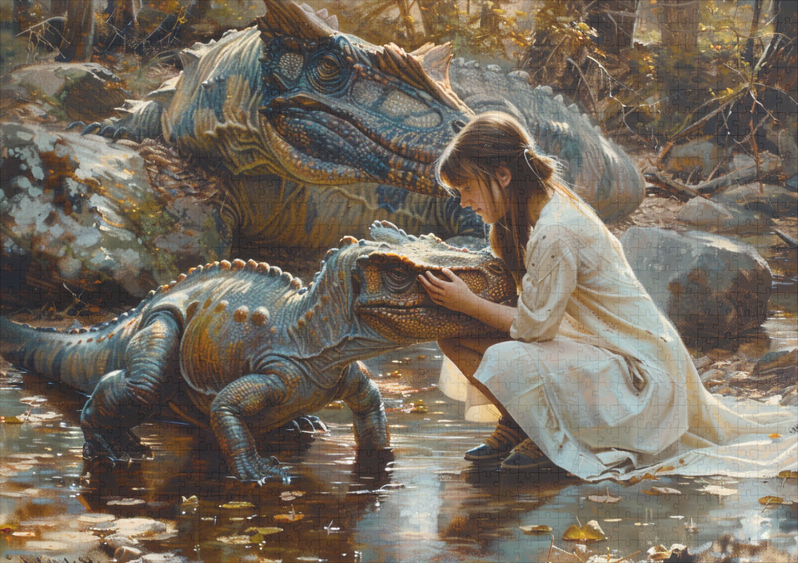 raxxa Premium-Puzzle: Mädchen mit Dinosaurier Jungtier und Mutter – Image 2