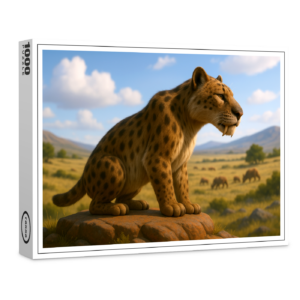 raxxa Premium-Puzzle: Ausgestorben in der Eiszeit - Säbelzahnkatze Homotherium serum