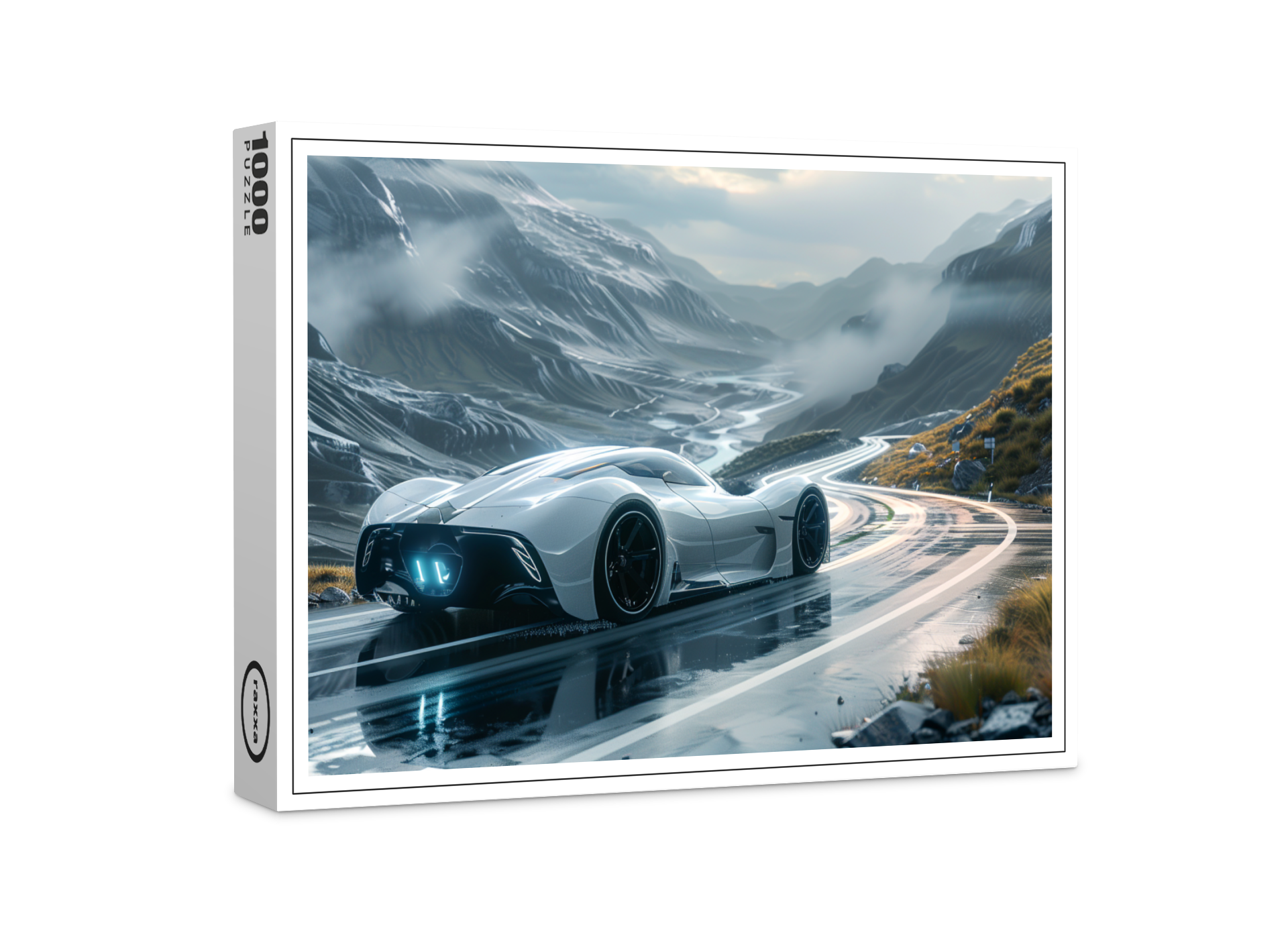 raxxa Premium-Puzzle: Hypermoderner Sportwagen in den Bergen