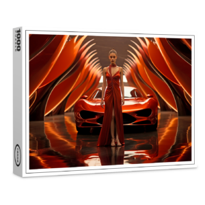 raxxa Premium-Puzzle: Sportwagen und junge Frau in Rot