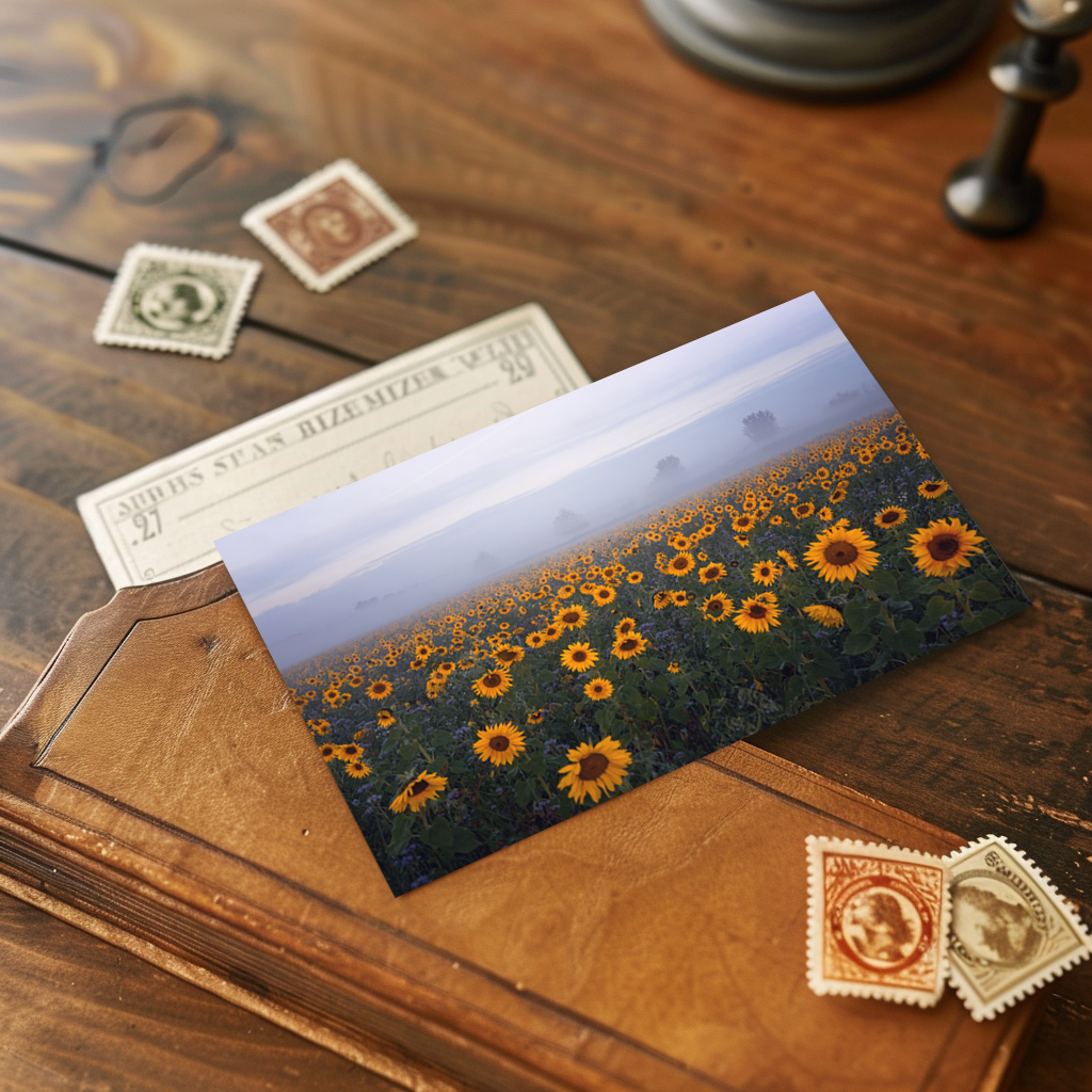 raxxa Postkarte: Sonnenblumen im Nebel