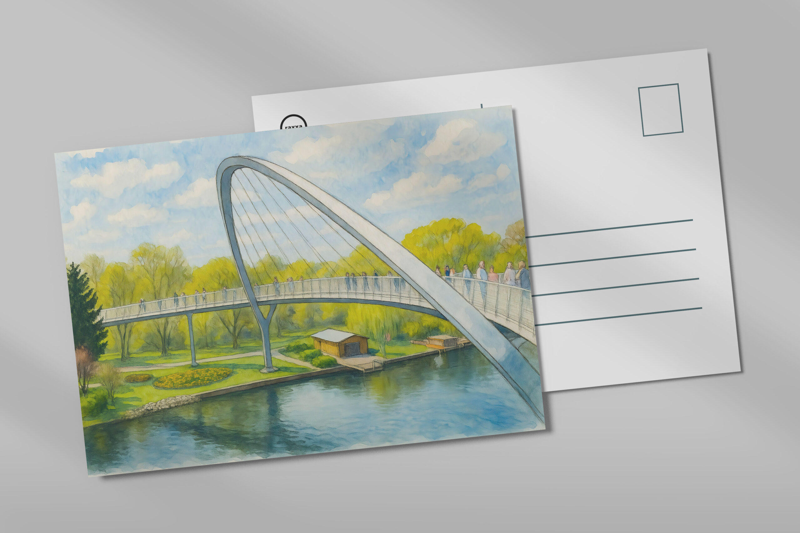 raxxa Postkarte: Weinberg bridge rathenow aquarell havelland