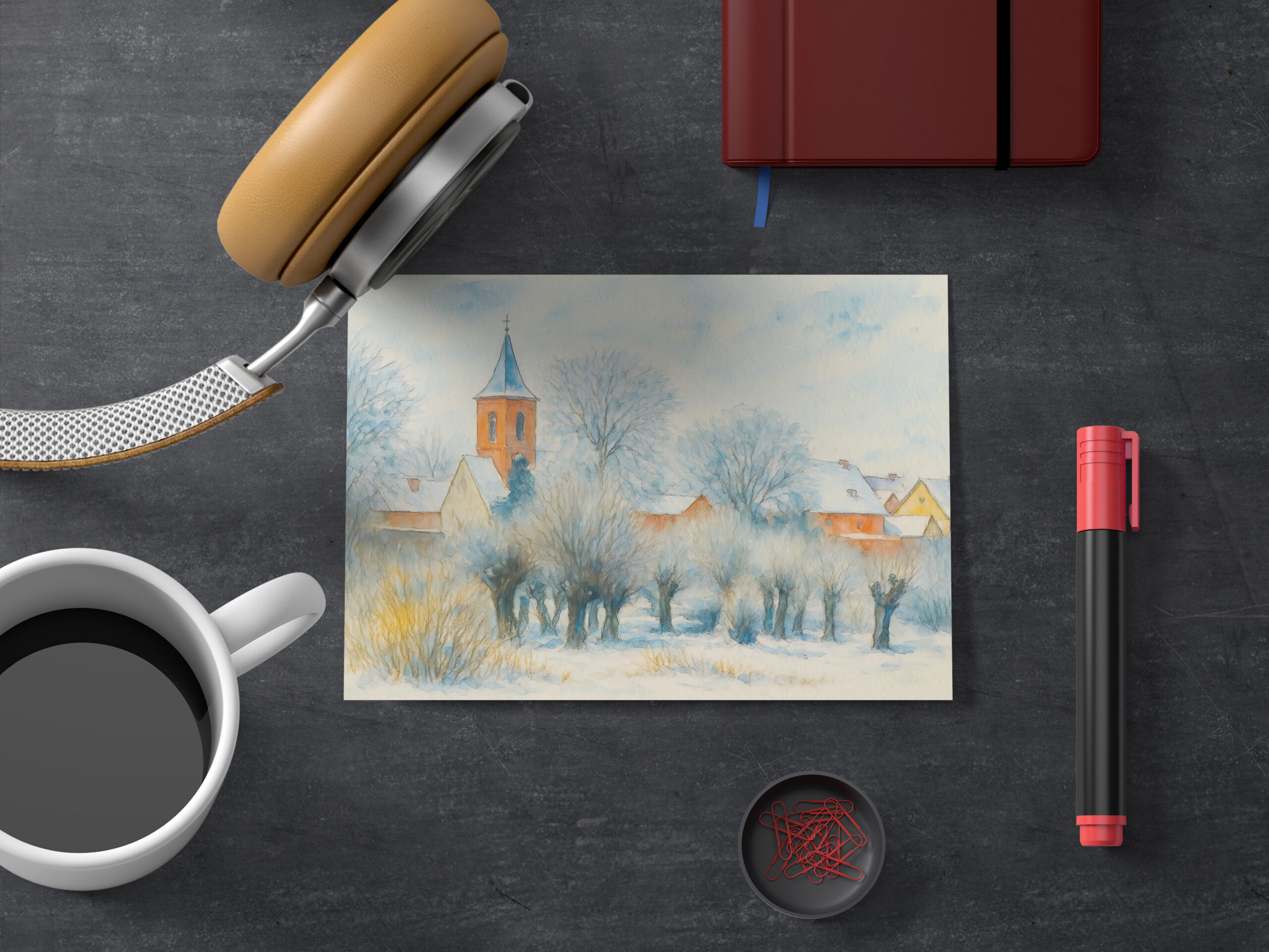 raxxa Postkarte: Winter Village Scene in Aquarell Havelland