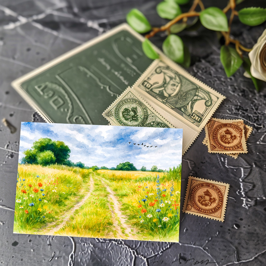 raxxa Postkarte: Meadow path island aquarell havelland