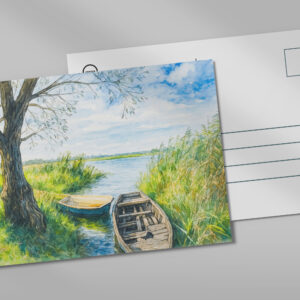 raxxa Postkarte: Willow boats calm river aquarell havelland