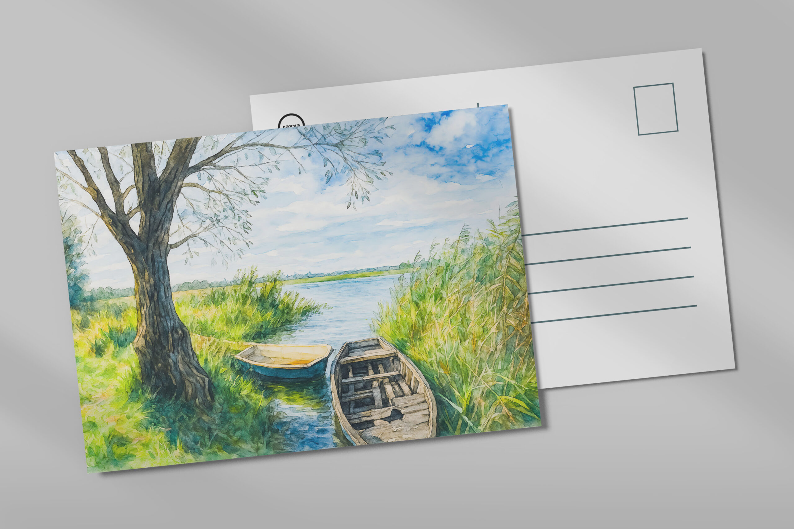 raxxa Postkarte: Willow boats calm river aquarell havelland