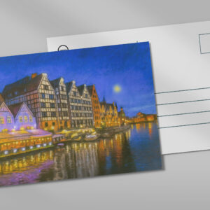 raxxa Postkarte: Pastel drawing of Danzig’s Motlawa waterfront at night