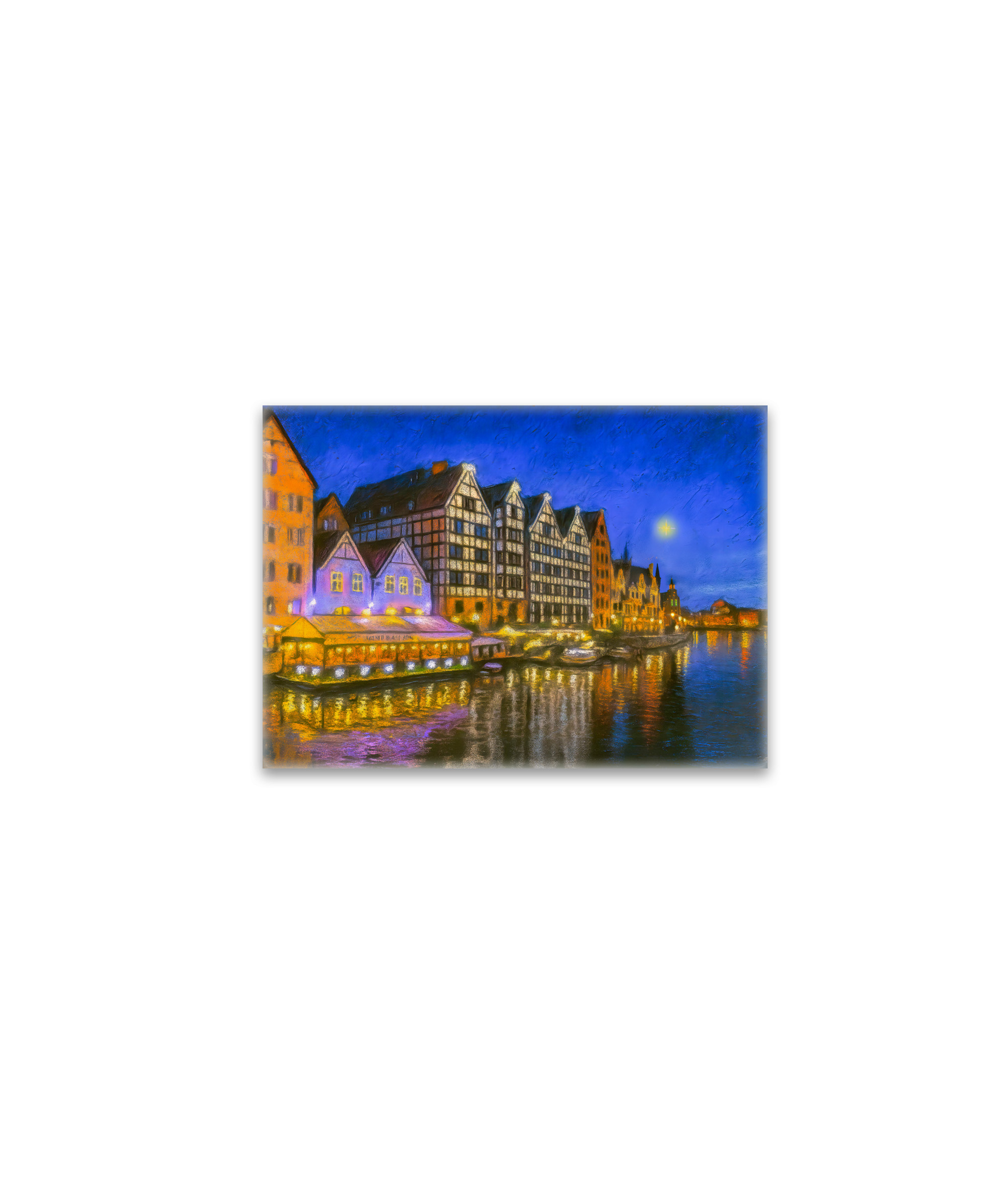 raxxa Glas-Magnet: Pastel drawing of Danzig’s Motlawa waterfront at night