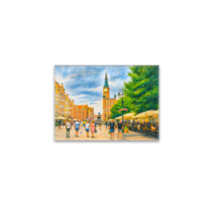 raxxa Glas-Magnet: Pastel drawing of Danzig Long Market with church and cafes
