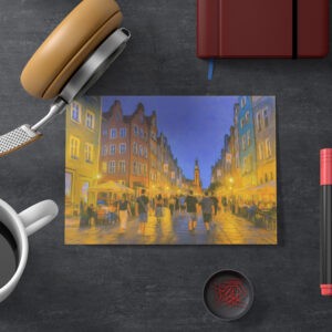 raxxa Postkarte: Pastel drawing of Danzig city gate view to Neptune fountain