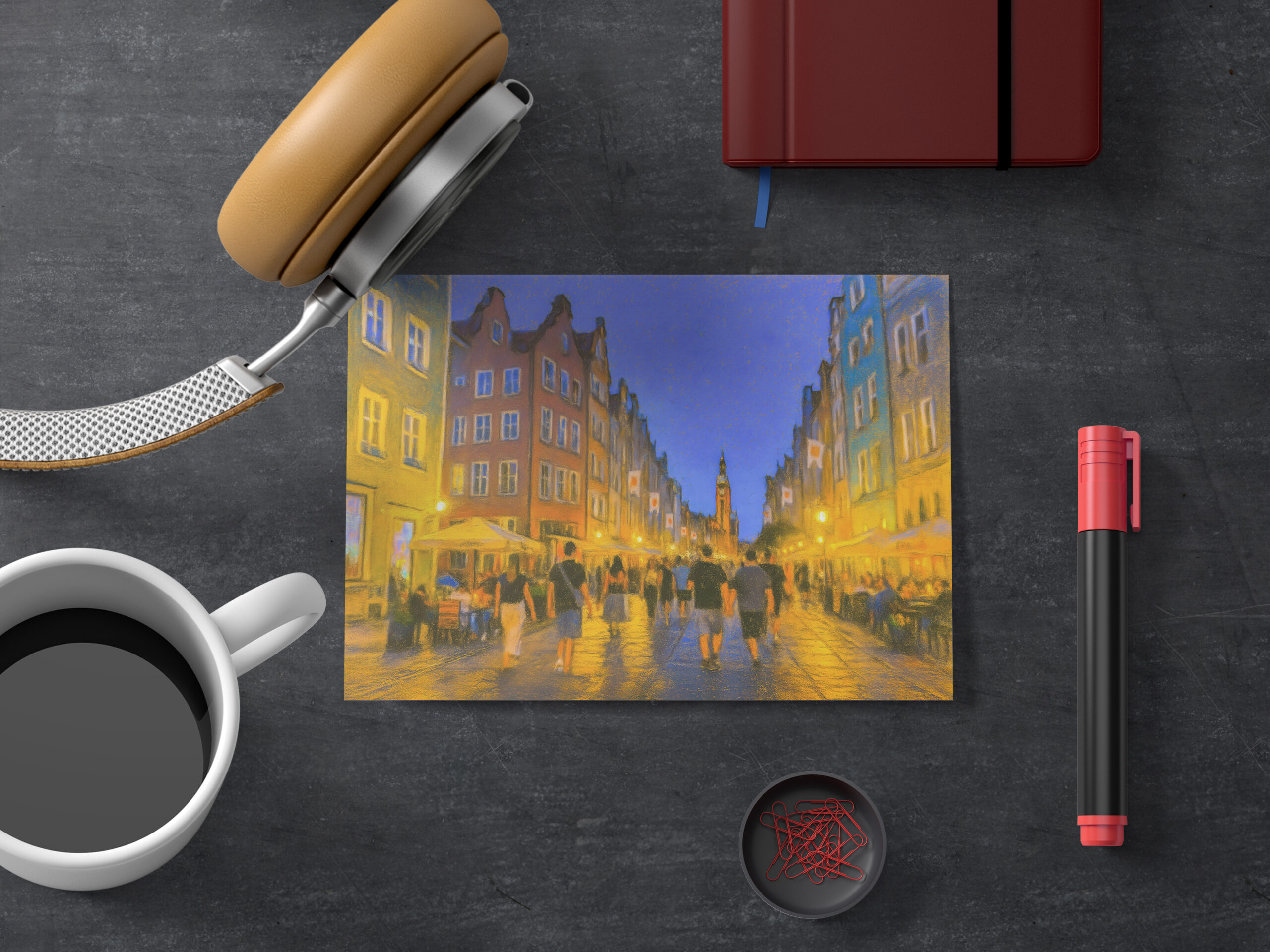 raxxa Postkarte: Pastel drawing of Danzig city gate view to Neptune fountain