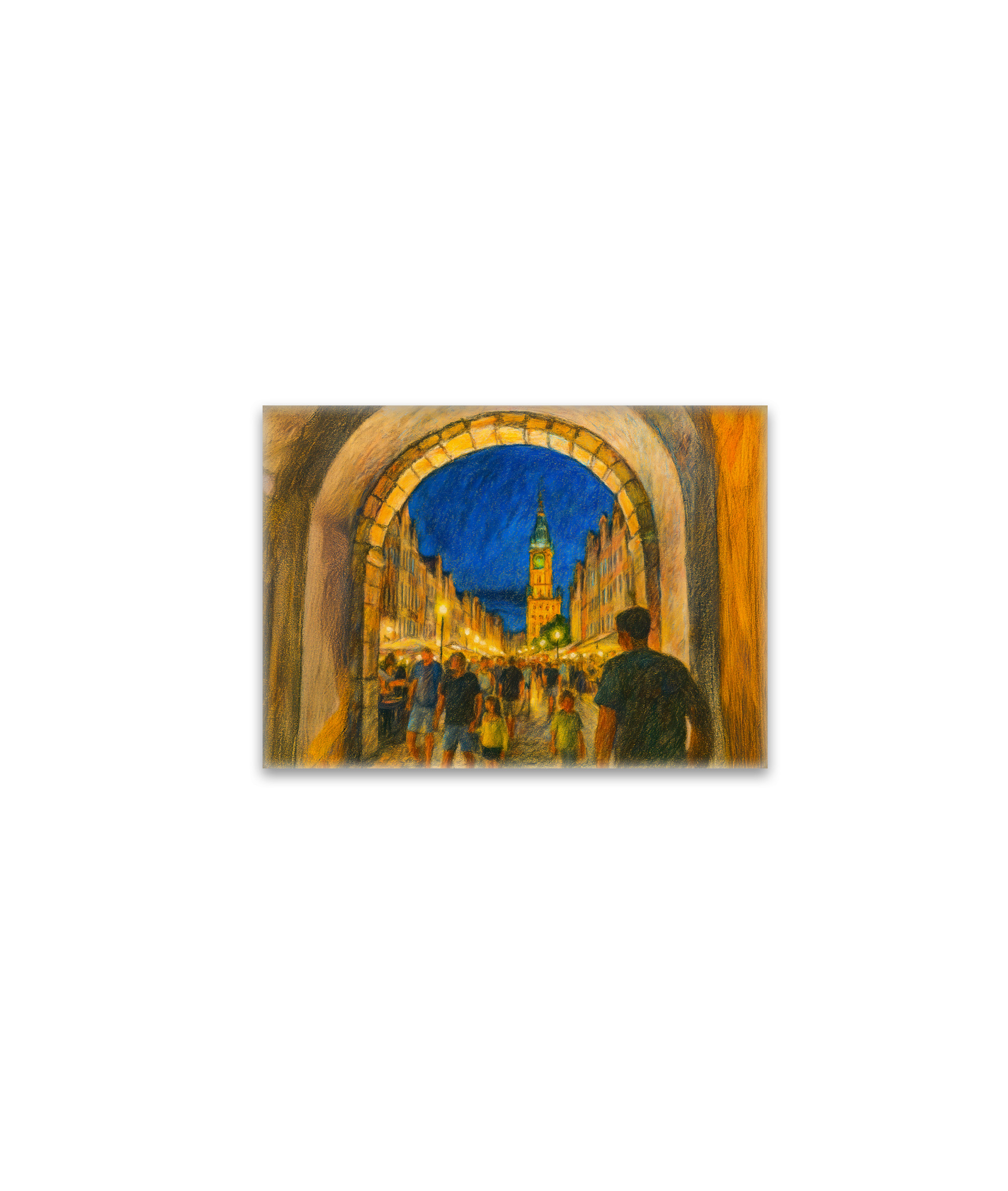 raxxa Glas-Magnet: Pastel drawing of Danzig city gate view to Neptune fountain