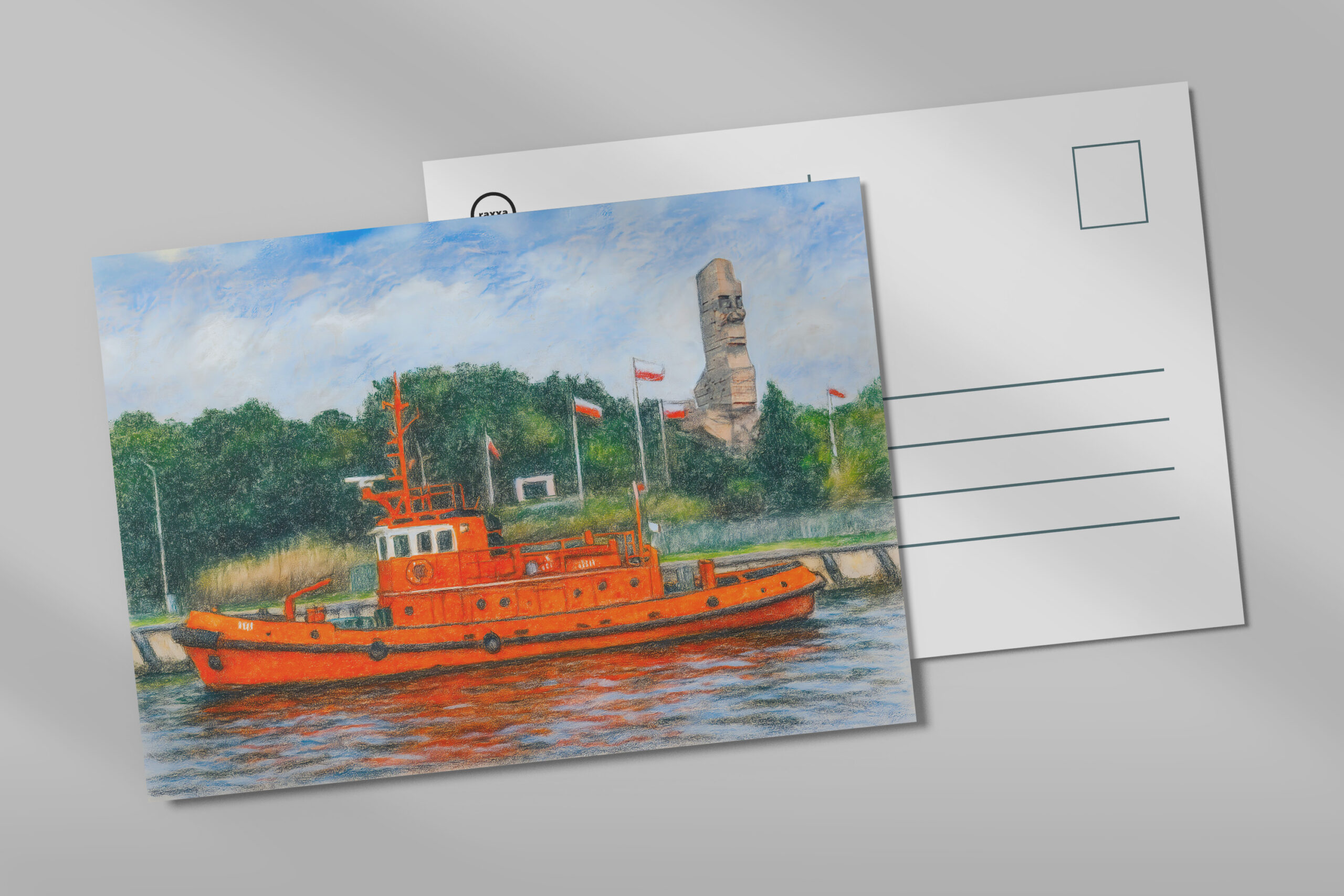 raxxa Postkarte: Pastel drawing of Danzig’ Westerplatte war memorial site